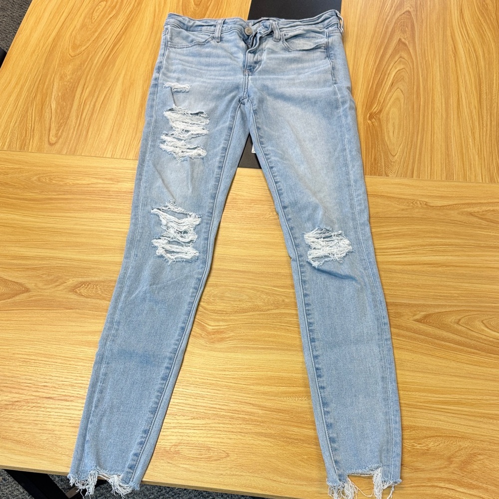 Light Blue Distressed Women Jeans Jegging 4 x-long